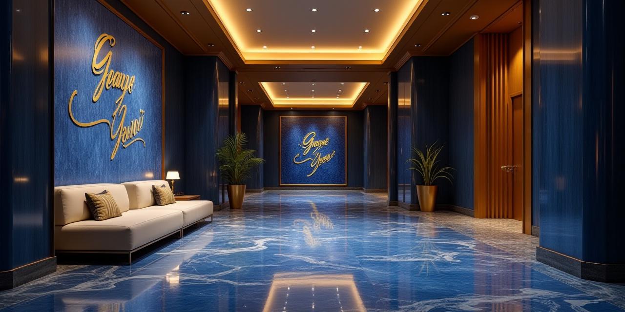 Luxury hotel lobby with calligraphy art
